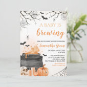 Sinaasappel A Baby brouwt Halloween Baby shower Kaart (Staand voorkant)