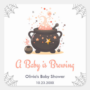 Sinaasappel A Baby brouwt Halloween Baby shower Vierkante Sticker