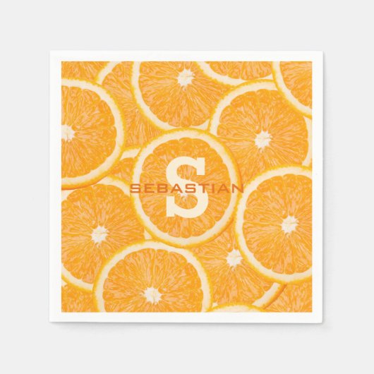 Sinaasappel aangepaste monogram papier servetten (Voorkant)