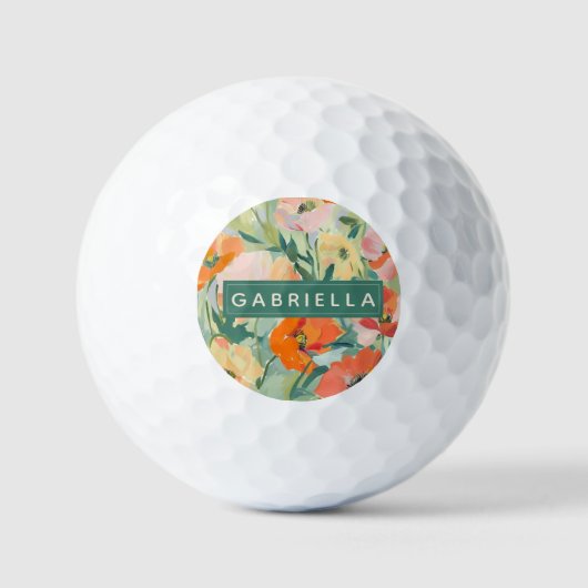 Sinaasappel Abstract Poppy Floral gepersonaliseerd Golfballen (Voorkant)