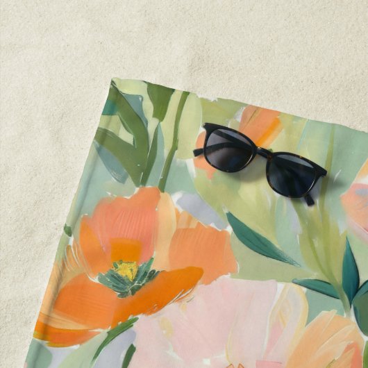 Sinaasappel Abstract Poppy Floral gepersonaliseerd Strandlaken (In situ)