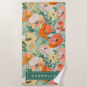 Sinaasappel Abstract Poppy Floral gepersonaliseerd Strandlaken (Voorkant)