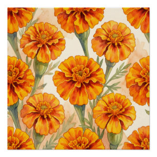 Sinaasappel afrikaantje bloemenpatroon perfect poster