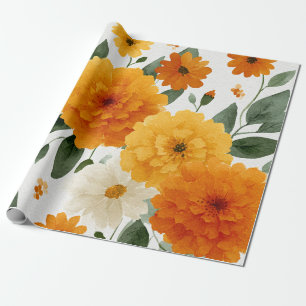 Sinaasappel Afrikaantje Botanische Bloemige Waterv Cadeaupapier