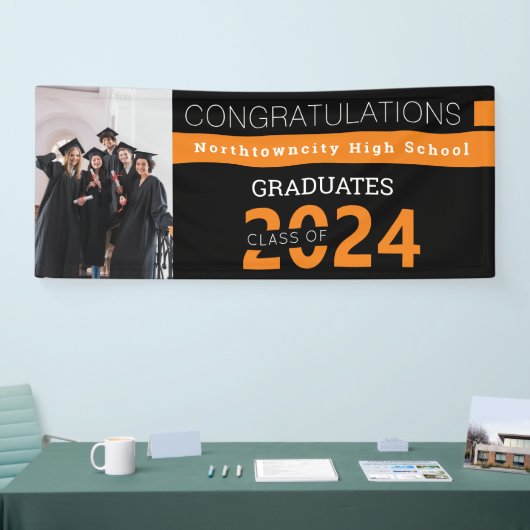 Sinaasappel Afstuderen afstuderen zwart Spandoek (Beurs)