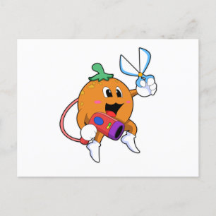 Sinaasappel als kapper met schaar & föhn briefkaart