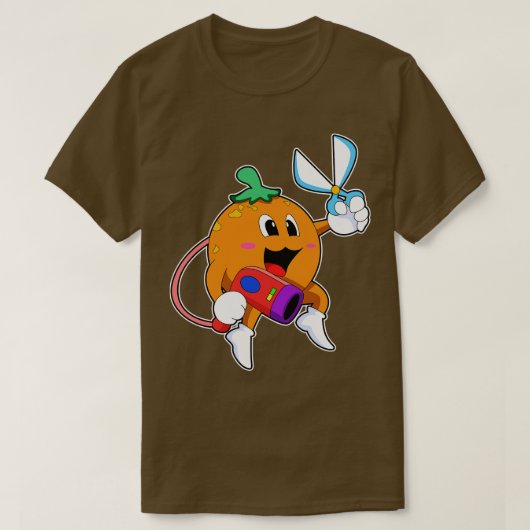 Sinaasappel als Kapper met Schaar Föhn T-shirt (Design voorkant)
