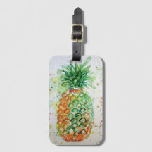 Sinaasappel Ananas Tropisch Waterverf Bagagielabel