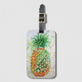 Sinaasappel Ananas Tropisch Waterverf Bagagielabel Bagagelabel