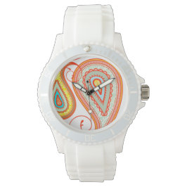 Sinaasappel Aqua Yellow Paisley Modern Pattern Wat Horloge