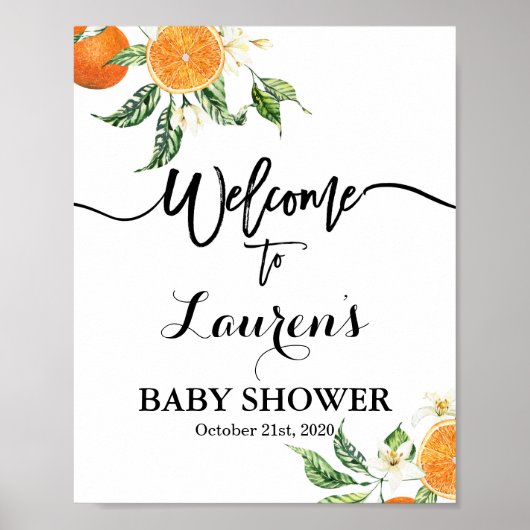 Sinaasappel Baby shower welkomstteken Poster (Voorkant)