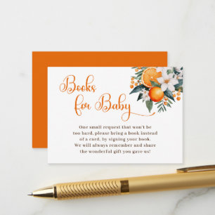 Sinaasappel babyshower boekverzoek bijgevoegde kaa informatiekaartje