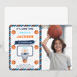 Sinaasappel Basketbal Verjaardag Foto Uitnodiging
