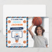 Sinaasappel Basketbal Verjaardagsfoto Uitnodiging (Voorkant / Achterkant)