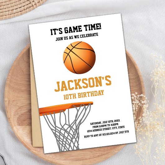 Sinaasappel basketbal verjaardagsuitnodigingen kaart