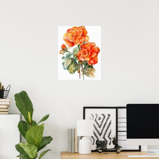 Sinaasappel Begonia Flowers Art Print Poster (Thuiskantoor)