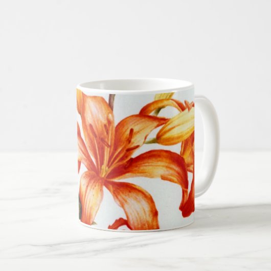 Sinaasappel beschilderde beeldende kunst lelie mok (Voorkant rechts)