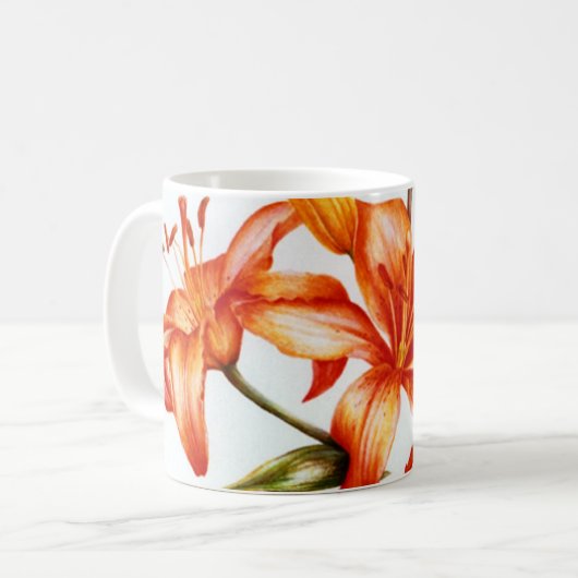 Sinaasappel beschilderde beeldende kunst lelie mok (Voorkant links)