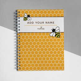 Sinaasappel Bijenkorf Patroon Bijen Naam Monogram Notitieboek