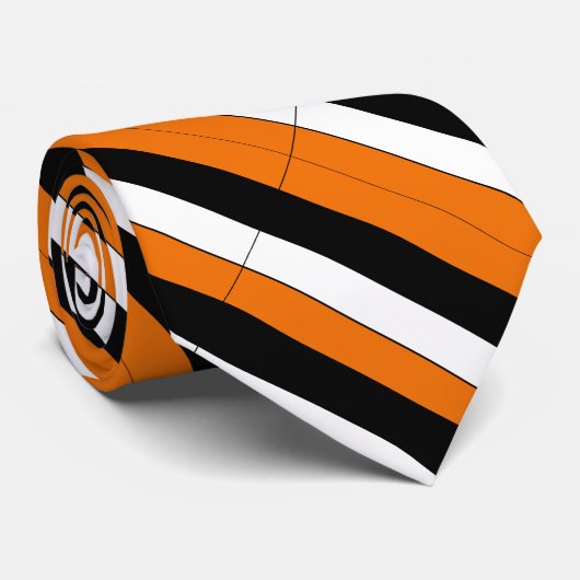Sinaasappel Black and White University Stripe Stro Stropdas (Opgerold)