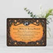 Sinaasappel Black Elegant Halloween Skeleton Weddi Kaart (Staand voorkant)
