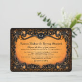 Sinaasappel Black Elegant Halloween Wedding Invita Kaart (Staand voorkant)