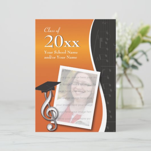 Sinaasappel & Black Music Afstuderen Uitnodiging (Staand voorkant)