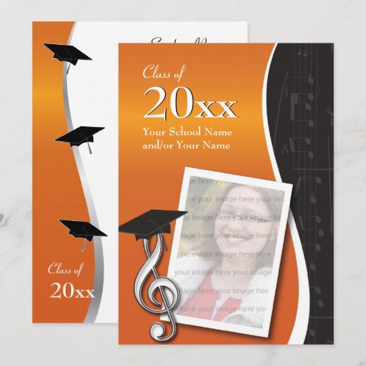 Sinaasappel & Black Music Afstuderen Uitnodiging (Voorkant / Achterkant)