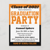 Sinaasappel Black School Colors Afstuderen uitnodi Aankondigingskaart (Voorkant)