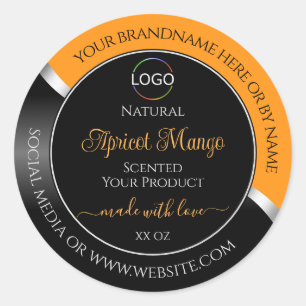 Sinaasappel Black Wavy Silver met Logo-productetik Ronde Sticker