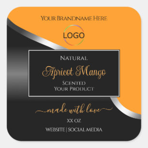 Sinaasappel Black Wavy Silver met Logo-productetik Vierkante Sticker