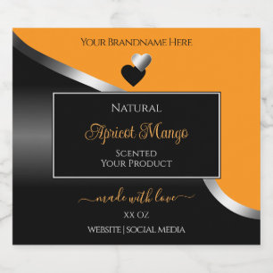 Sinaasappel Black Wavy Silver Schattige Hearts Pro Likeurfles Etiket