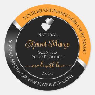 Sinaasappel Black Wavy Silver Schattige Hearts Pro Ronde Sticker