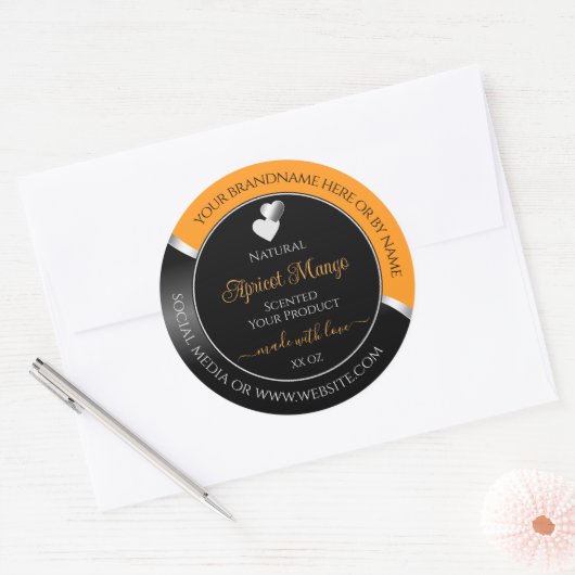 Sinaasappel Black Wavy Silver Schattige Hearts Pro Ronde Sticker (Envelop)
