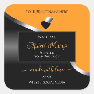 Sinaasappel Black Wavy Silver Schattige Hearts Pro Vierkante Sticker