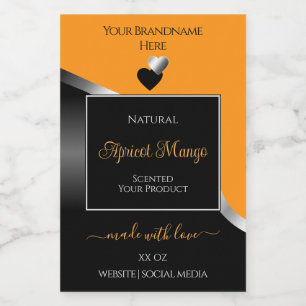 Sinaasappel Black Wavy Silver Schattige Hearts Pro Voedselcontainer Etiket