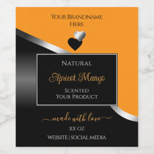 Sinaasappel Black Wavy Silver Schattige Hearts Pro Wijn Etiket