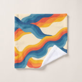 Sinaasappel Blauw Abstract Retro Wavy Stripe Bold Bad Handdoek (Wasdoekje)