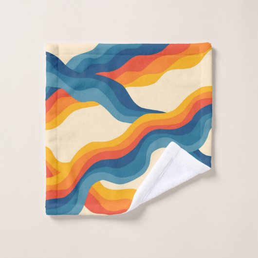Sinaasappel Blauw Abstract Retro Wavy Stripe Bold Bad Handdoek (Wasdoekje)