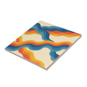Sinaasappel Blauw Abstract Retro Wavy Stripe Bold Tegeltje (Zijkant)