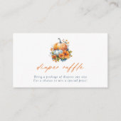 Sinaasappel & Blauw Bloemen Pompoen Luier Raffle Informatiekaartje (Voorkant)