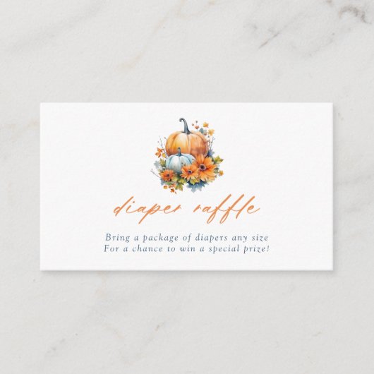 Sinaasappel & Blauw Bloemen Pompoen Luier Raffle Informatiekaartje (Voorkant)