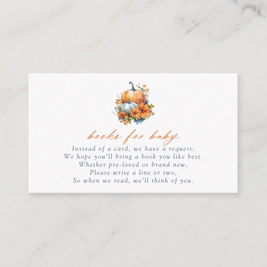 Sinaasappel & Blauw Bloemen Pompoenen Boeken voor  Informatiekaartje (Voorkant)