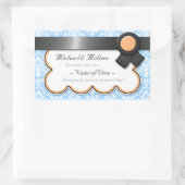 Sinaasappel & Blauw Damask Wedding Wijnfles Labels (Tas)