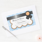 Sinaasappel & Blauw Damask Wedding Wijnfles Labels (Envelop)