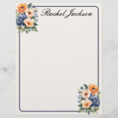 Sinaasappel Blauw en Crème Bloemen Briefhoofd (Voorkant)