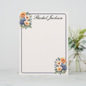Sinaasappel Blauw en Crème Bloemen Briefhoofd (Staand voorkant)