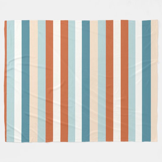 Sinaasappel, Blauw en Wit Streeppatroon Fleece Deken (Voorkant (Horizontaal))