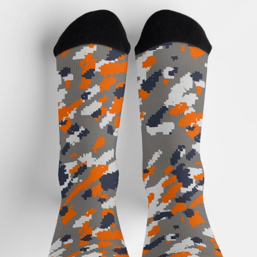 Sinaasappel, Blauw Grijs en Wit Camo abstract Sokken (Top)