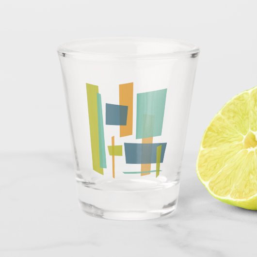 Sinaasappel Blauw Groen Abstract Rechthoeken Mid C Shot Glas (Voorkant)